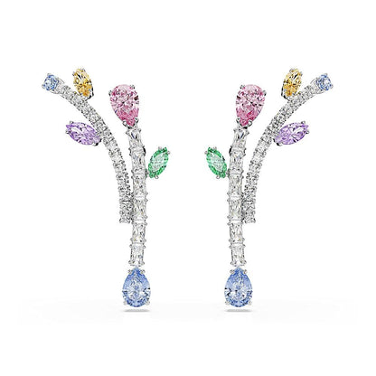 Swarovski x Ariana Grande Jewelry Collection: Collar, arete, orejeras, piedras multicolores de corte mixto, acabado rodio