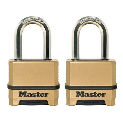 Master Lock - Candado de combinación dorado para exteriores, resistente a la intemperie, candado de combinación reajustable para uso en exteriores, 1.2 x 2 x 3.8 pulgadas, paquete de 2, M175LFEC2