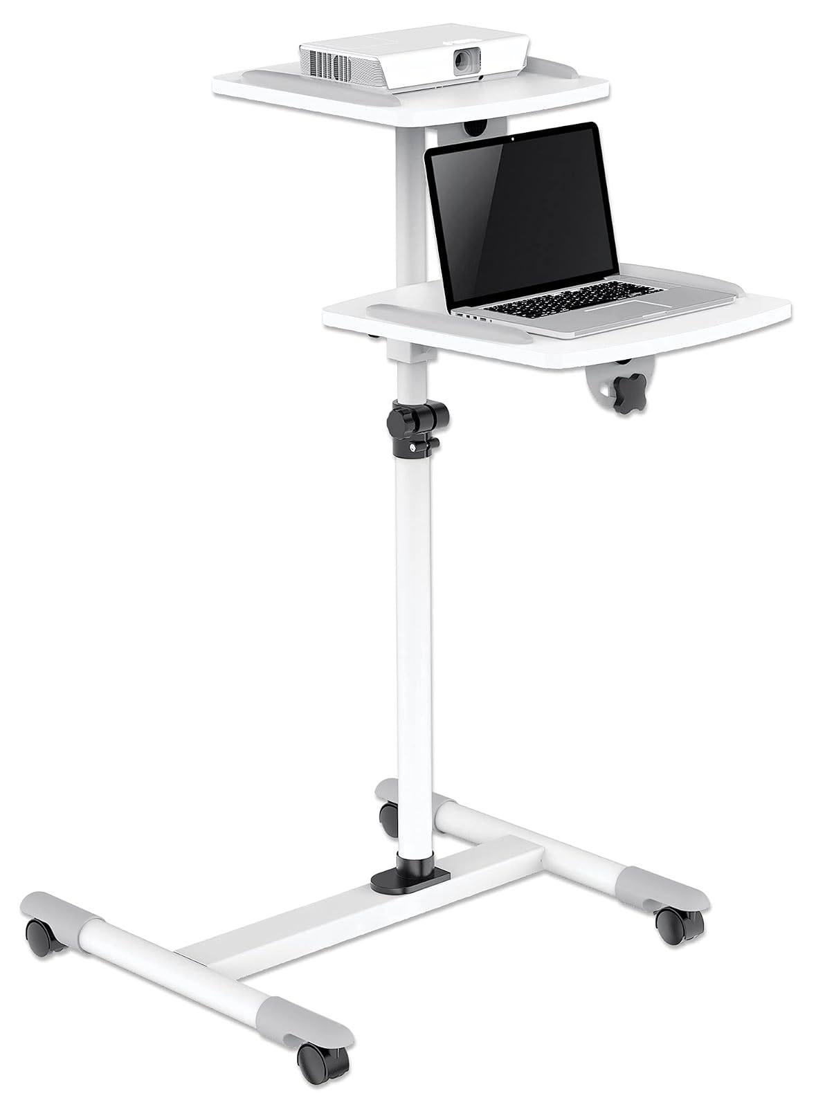 Manhattan 461726 Soporte de Carrito para Proyectores y Laptops, Dos bandejas para Dispositivos de hasta 10 kg Cada una, inclinación de - / + 35 °, Giro de 360 °, Altura Ajustable