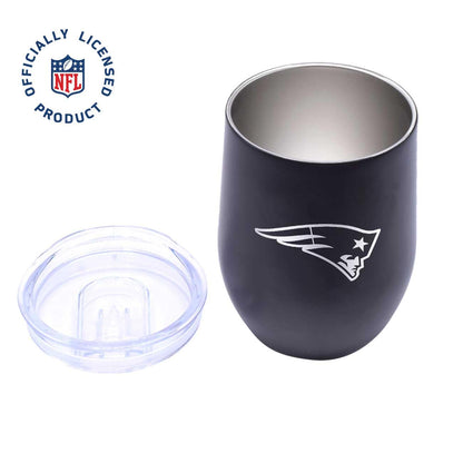 NFL JTNFL-3036-NE Vaso para Vino Metal Tumbler Patriots, Negro, 355 ml | Doble pared aislante; mantiene bebidas calientes 6 horas y frías 12 horas; ideal para vino, café, whisky o cócteles