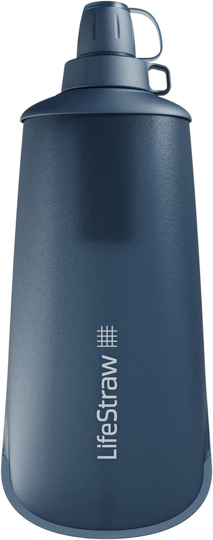 LifeStraw Peak Series - Sistema de filtro de agua plegable para botellas exprimidas, 1 L para correr, camping, senderismo, viajes, ciclismo y pesca; azul montaña - Mountain Blue - 33.8 oz (999.58 ml)