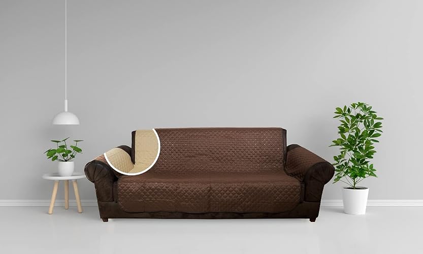 Condecora Cubre Sala, Funda Doblevista para Sillón y Sofá — Protector Forro Individual, Cubierta Reversible, Impermeable, Decorativa, Lavable, Resistente y Suave para Hogar e Interior, Café y Beige