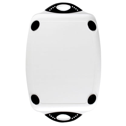Dexas Tabla de cortar para cortar y servir, 12.5 x 20 pulgadas, color blanco con asas negras (329-32-25)