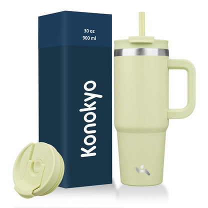 Konokyo Vaso Térmico de 40 oz con Asa y Popote, Lavanda - 30 Ounces - verde (Macaron Green)