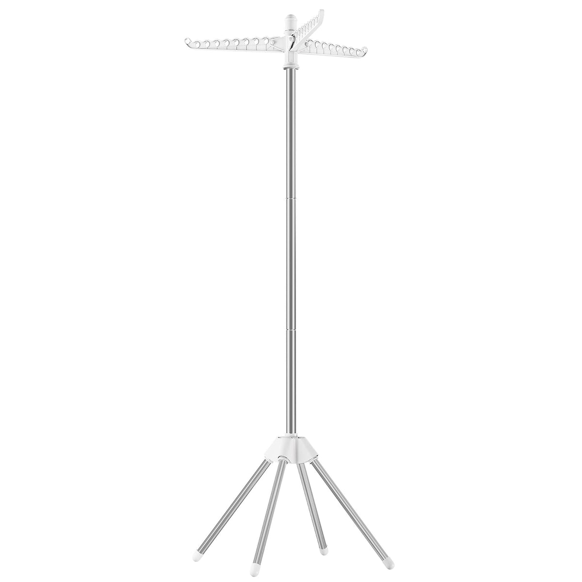 SONGMICS Tendedero de Ropa, Plegable, 3 Brazos Giratorios, Alto 150 cm | Tendedero para Perchas, de Interior, de 4 Patas, Blanco y Plata, Colección BUNJI MLLR510W01 - Blanco + Plata - 1 nivel