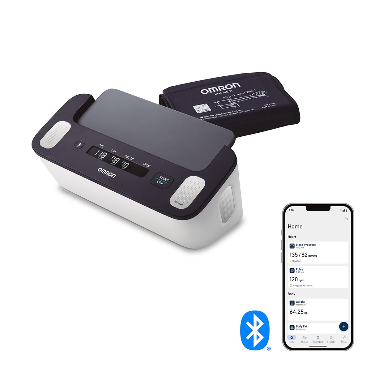OMRON Complete – Baumanómetro de Presión Arterial y Electrocardiograma (ECG) 2 en 1 para Brazo, Validado Clínicamente, con Conectividad Bluetooth y App Gratuita – Ideal para Uso en Casa