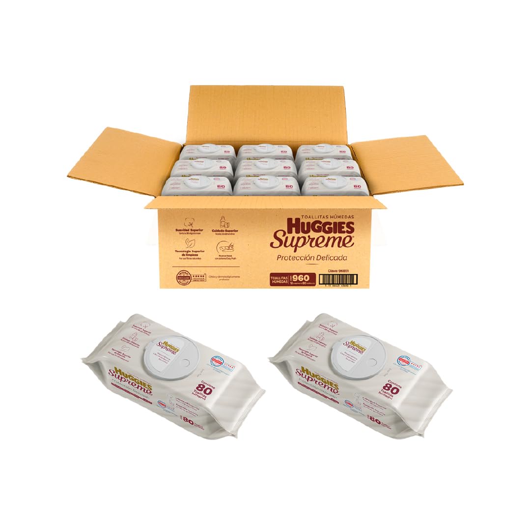 Huggies Supreme Protección Delicada, Toallitas Húmedas para Bebé, 960 Toallitas