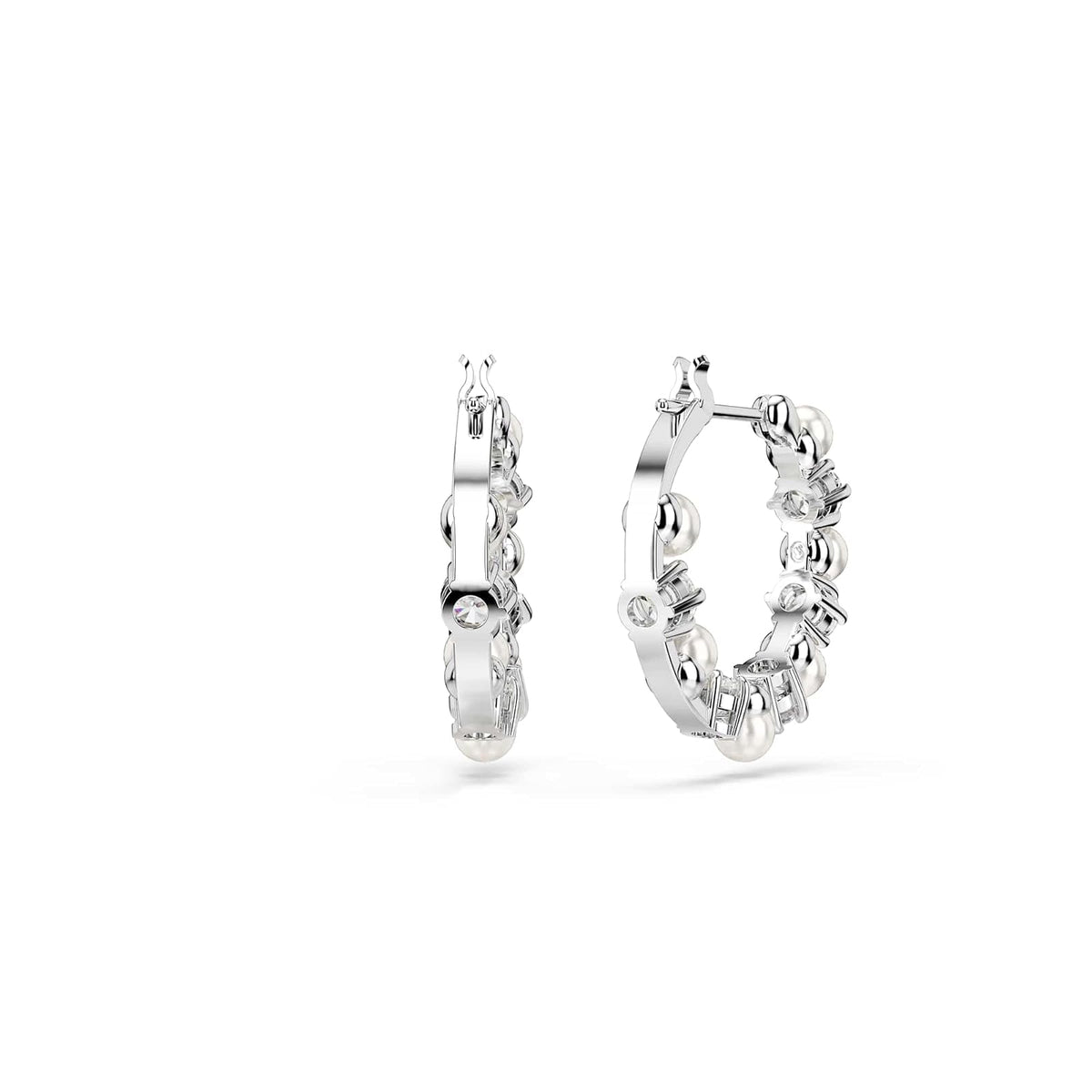 Swarovski Aretes Matrix, Perla de cristal, Talla redonda, Blancos, Baño de rodio