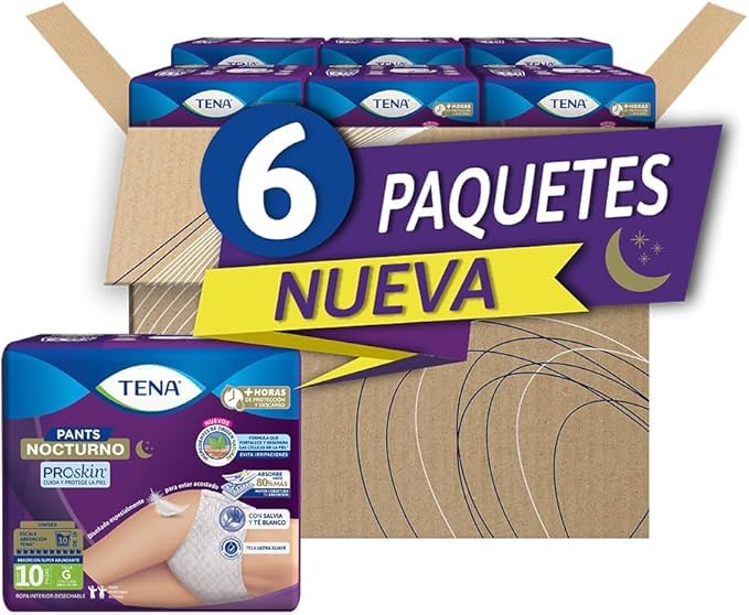 TENA Pants Nocturno Talla L, Ropa interior desechable, 60 piezas