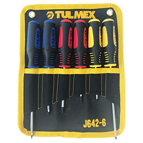 Tulmex J642-6 Juego de 6 Desarmadores, 2 Puntas Plana, 1/4"x 4"