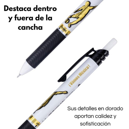 Pentel EnerGel, Bolígrafo de Gel Retráctil/Pluma Recargable, Punta de Aguja 0.5 mm, Edición Especial Fútbol, Tinta Negra de Secado Rápido, Cuerpo Blanco, Paquete de 10 Piezas, BLN125FBW-A
