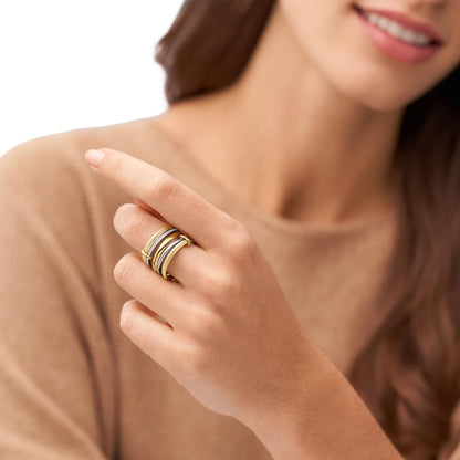 Anillo apilado Fossil Harlow JF04592998 de acero inoxidable de color dorado y plateado para dama, talla 7