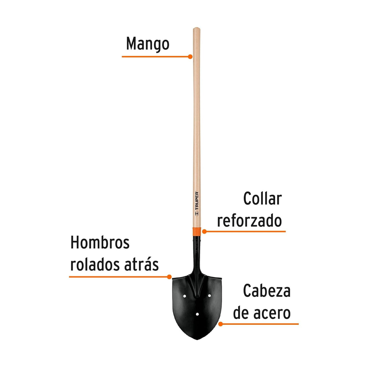 Truper PARRO-LP, Pala irrigación, Modelo arrocera 3 Perforaciones, Mango Largo