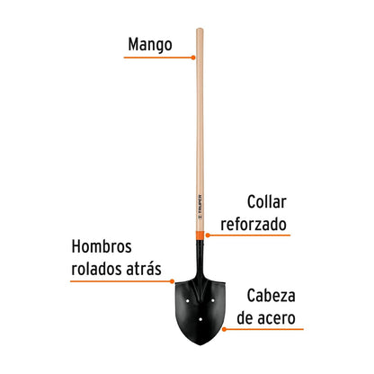 Truper PARRO-LP, Pala irrigación, Modelo arrocera 3 Perforaciones, Mango Largo
