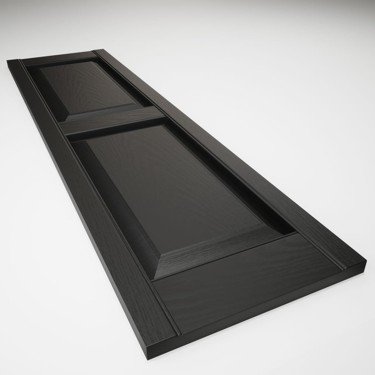 Ekena Millwork vinilo estándar dos paneles iguales con persianas elevadas, 14 3/4"W x 43"H, Negro