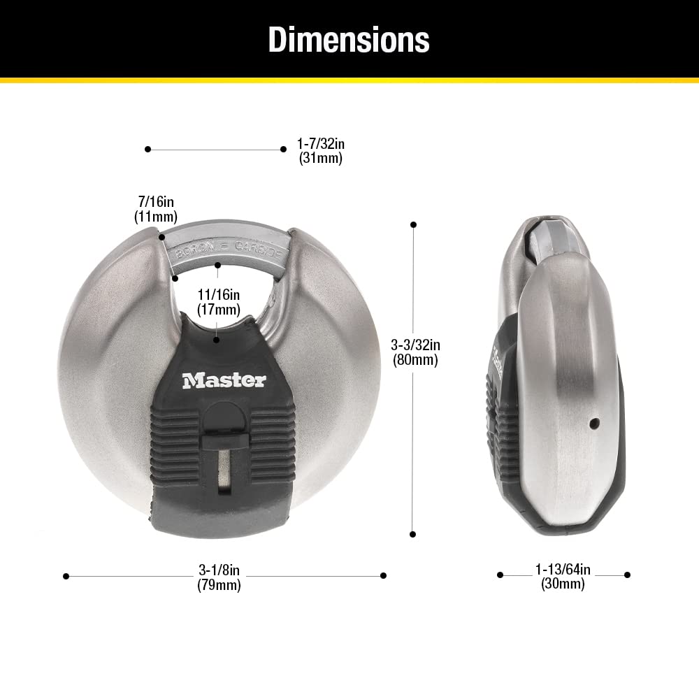 Master Lock M50XD Magnum Candado de disco de acero inoxidable resistente con llave