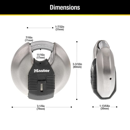 Master Lock M50XD Magnum Candado de disco de acero inoxidable resistente con llave