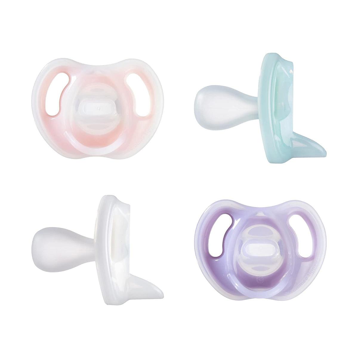 Tommee Tippee Chupón Ultra-Light, 0-6 Meses, Silicona, Paquete de 4 | Diseño Simétrico de Una Pieza, Chupón Libre de BPA, Rosa/Morado/Verde