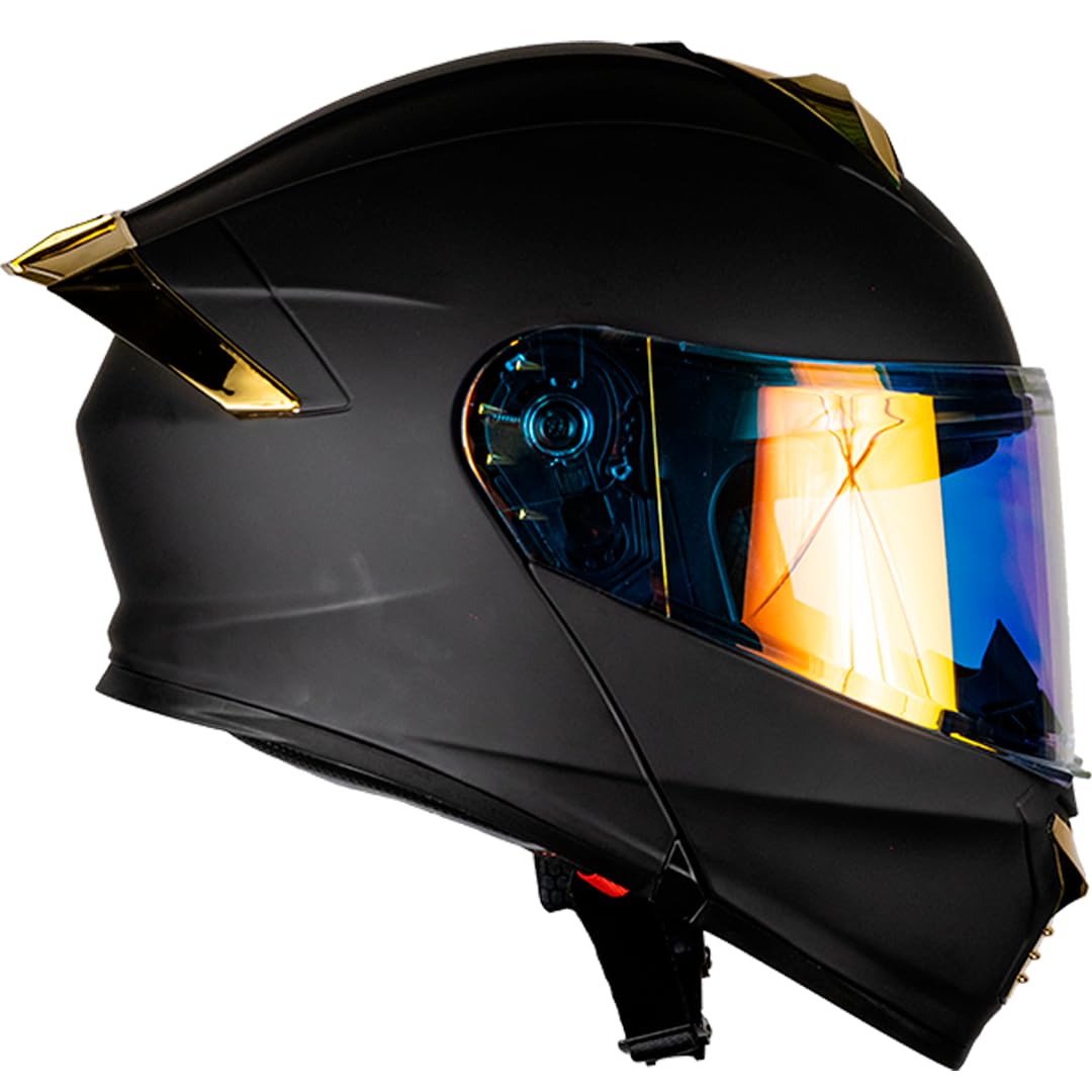KOV Casco Thunder ABATIBLE Negro Dorado para Moto Mica Dorada Certificado Dot