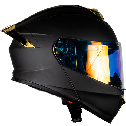 KOV Casco Thunder ABATIBLE Negro Dorado para Moto Mica Dorada Certificado Dot