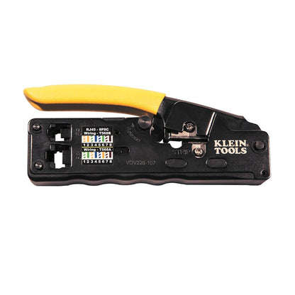 KLEIN TOOLS VDV226-107 | Ponchadora Con Matraca | RJ45 Y RJ11/12 | CAT6 | Poncha, pela y corta cables de datos con una sola herramienta; su matraca agiliza conexiones RJ45 y RJ11/12 con precisión. - Conectores para preparar y conectar (Prepare and Connect