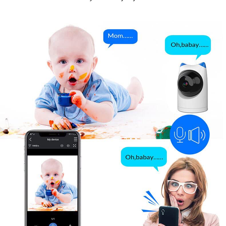 Omibum Cámara WiFi de 2MP Seguridad Cámara de Vigilancia Interior, Audio Bidireccional, Control Remoto, Detección de Movimiento, Visión Nocturna (Azul-64G)