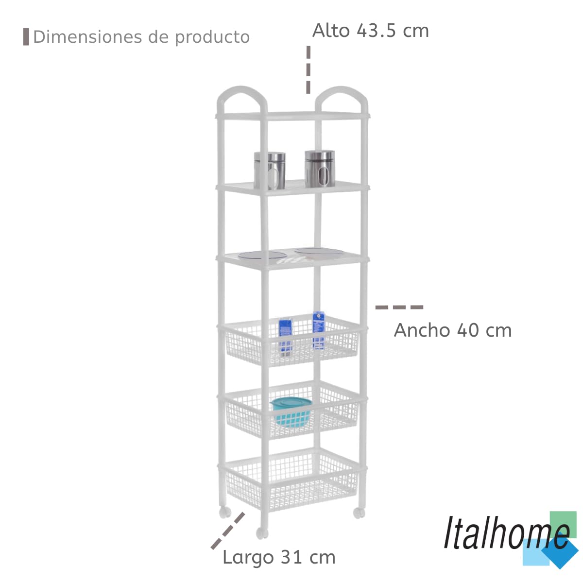 Liftor Italhome Estante De Plástico, Organizador De Cocina con Ruedas Prakti Alacena