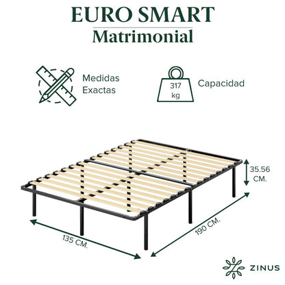 Zinus Euro Smart | Base de Cama Matrimonial de Metal con Espacio de Almacenamiento | Fácil de Armar y con 5 años de Garantía