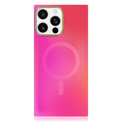 FLAUNT - Funda Protectora Cuadrada Oficial - Compatible con iPhone 16 Pro MAX - Compatible con MagSafe y Carga inalámbrica - Probado en caídas y a Prueba de Golpes - (satén Iridiscente Rosa)