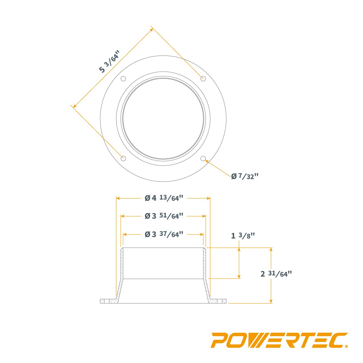 POWERTEC 70126 Brida de entrada, conector de conducto de recogida de polvo OD de 4 pulgadas