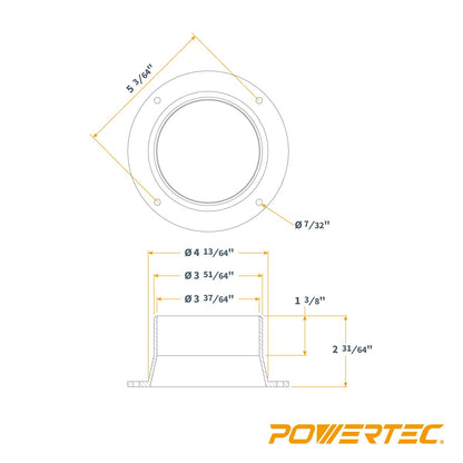 POWERTEC 70126 Brida de entrada, conector de conducto de recogida de polvo OD de 4 pulgadas