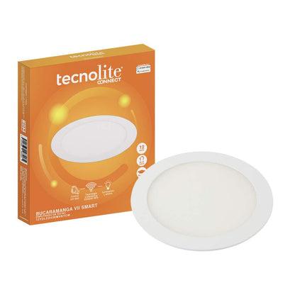 Tecnolite Connect Bucaramanga VII - Lámpara de Techo Downlight Inteligente para Interior de Casas Smart, Luz Led de 12 W Atenuable, Control con App Connect para Celular, Compatible con Alexa