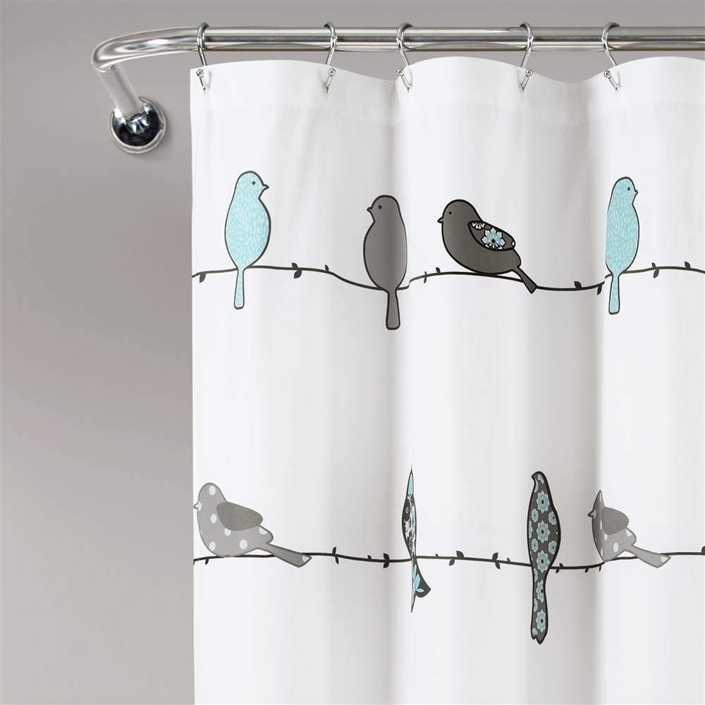 Lush Decor Rowley Birds - Cortina de Ducha de 72 Pulgadas de Ancho x 72 Pulgadas de Largo, Azul y Gris, diseño Floral Colorido de pájaros, Cortina de Ducha de pájaros caprichosa y juguetona -