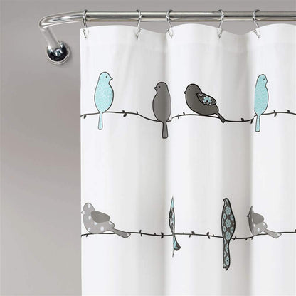 Lush Decor Rowley Birds - Cortina de Ducha de 72 Pulgadas de Ancho x 72 Pulgadas de Largo, Azul y Gris, diseño Floral Colorido de pájaros, Cortina de Ducha de pájaros caprichosa y juguetona -