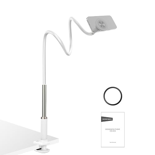 NEEWER BASICS Magnético Soporte Celular Escritorio, 360° Overhead Table Phone Holder Clamp Mount con Flexible Arm, Compatible con MagSafe iPhone Android Samsung para Grabación Video Cama, PA151 Blanco