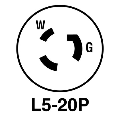 Legrand Pass & Seymour L520P Turnlok - Enchufe de bloqueo de grado industrial, 20 amperios 125 V, NEMA L5-20P, negro/blanco (1 unidad)