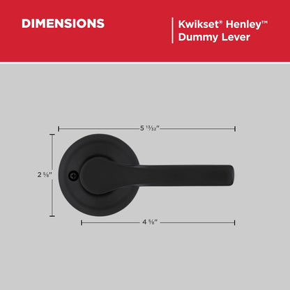Kwikset Henley Manija de puerta para manija, palanca de una sola cara para armarios, puertas dobles francesas y despensa, palanca interior reversible sin giro negro mate, con protección Microban