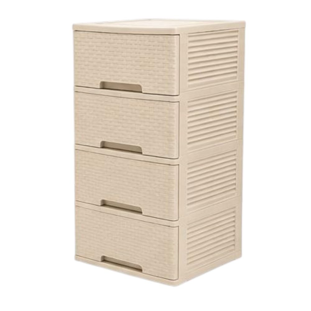 Cajonera Organizadora de Plástico 4 Niveles Color Beige Tipo Ratán | Mueble Multiusos para Hogar. Beige