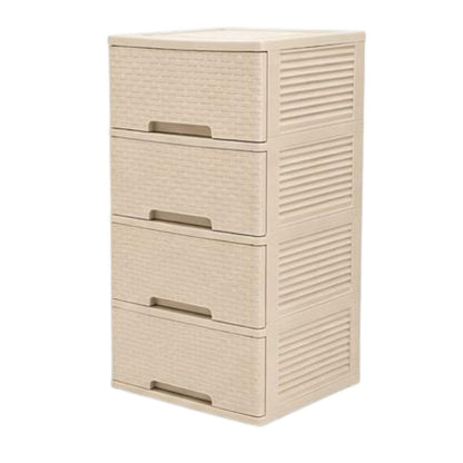Cajonera Organizadora de Plástico 4 Niveles Color Beige Tipo Ratán | Mueble Multiusos para Hogar. Beige