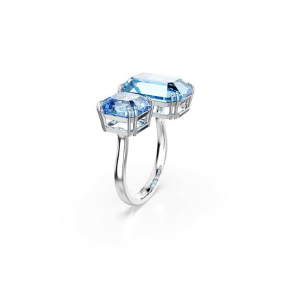Swarovski Anillo Abierto Millenia Octogonal Azul Baño Rodio