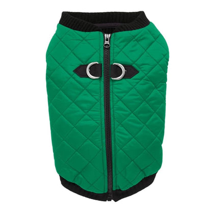 Gooby Chaleco de moda para perro, verde, pequeño, cálido chaleco con cremallera y correa de doble anillo en D, suéter para perro pequeño resistente al agua de invierno, ropa para perros pequeños, niños o perros medianos