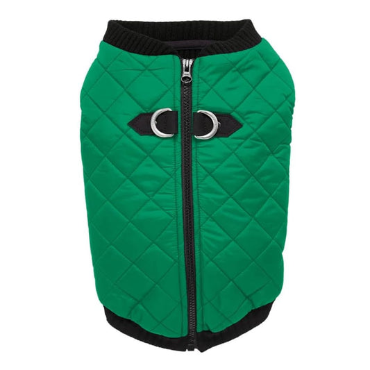 Gooby Chaleco de moda para perro, verde, pequeño, cálido chaleco con cremallera y correa de doble anillo en D, suéter para perro pequeño resistente al agua de invierno, ropa para perros pequeños, niños o perros medianos