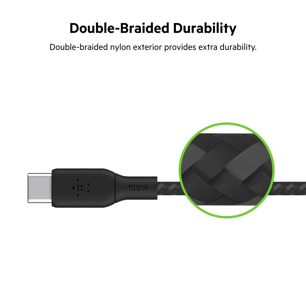 Belkin cable USB tipo C a USB-C, Power Delivery de 100 W, cable USB C con certificación USB-IF 2.0 con exterior de nailon y doble trenzado para iPhone 15, iPad Pro, MacBook, Galaxy y otros, 3 m, negro