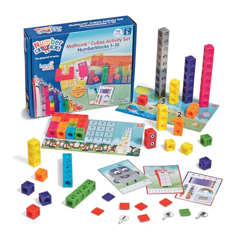 Hand2mind MathLink Cubes Numberblocks 1-10 Juego de Actividades, Actividades de Aprendizaje Preescolar, Bloques de construcción para niños, Contadores de matemáticas, Juguetes educativos