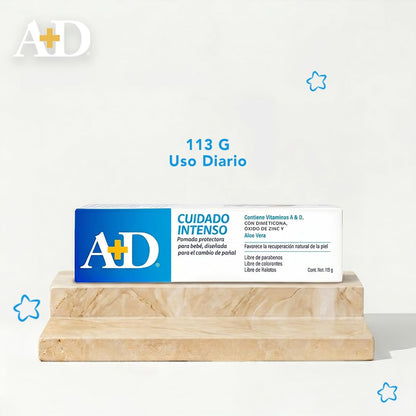 A+D Cuidado Intenso Pomada para Rozaduras de Pañal para Bebés 113g | Ayuda a la prevención de rozaduras | Con Óxido de Zinc y Aloe | Hipoalergénica