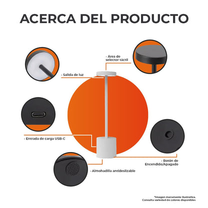Tecnolite - Lámpara de Mesa LED 3 W Portátil, Recargable, Luz Blanca Ajustable y Atenuable Táctil, Lámpara Interior para Restaurante
