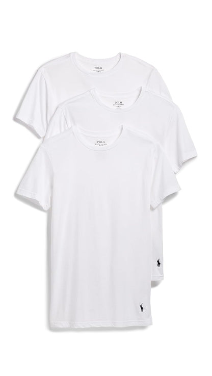 Polo Polo Ralph Lauren Slim Fit Absorbente Crew - Paquete de 3 Camisetas Camiseta para Hombre - Blanco - Cruise Navy - Paquete de 3 - G
