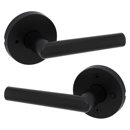 Kwikset Milan Manija de Puerta con Cerradura, Níquel Satinado - Mate negro - Privacidad