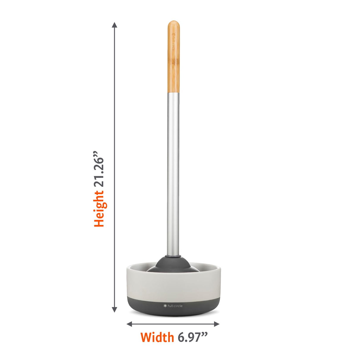 Full Circle Royal Plunge - Émbolo de inodoro con soporte de cerámica y disco de tierra de diatomeas para prevención de moho y moho, fácil de limpiar y más higiénico, blanco