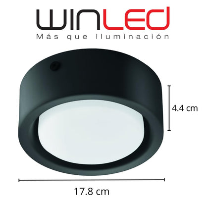 Winled WDE-006 Luminaria Sobreponer Techo Circular Metal Negro Blanco Cálido 18w